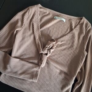 Abercrombie‎ & Fitch S Cropped Long Sleeve Ribbed Knot Front Top Dark Academia